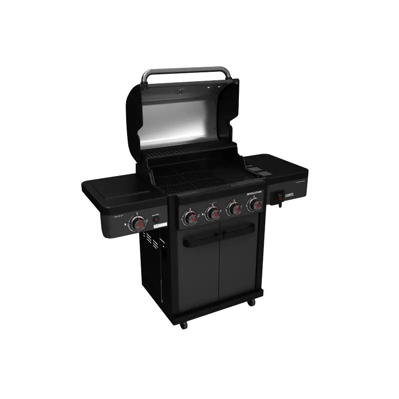 coleman-revolution-4-burner-bbq-left-side-view-hood-open-matte-black