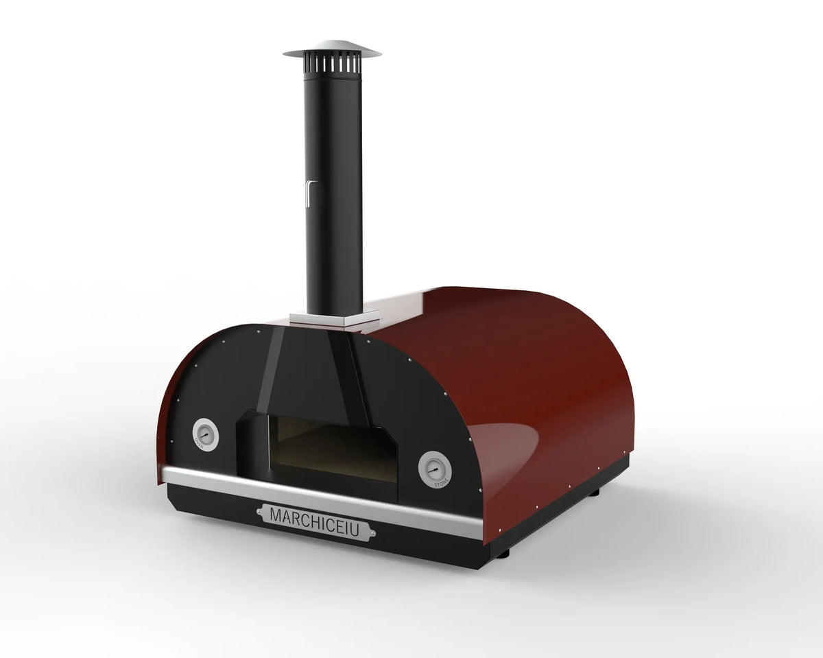 Marchiceiu Grande 900 wood-fired pizza oven in Burgundy, Australian-made 304 stainless steel