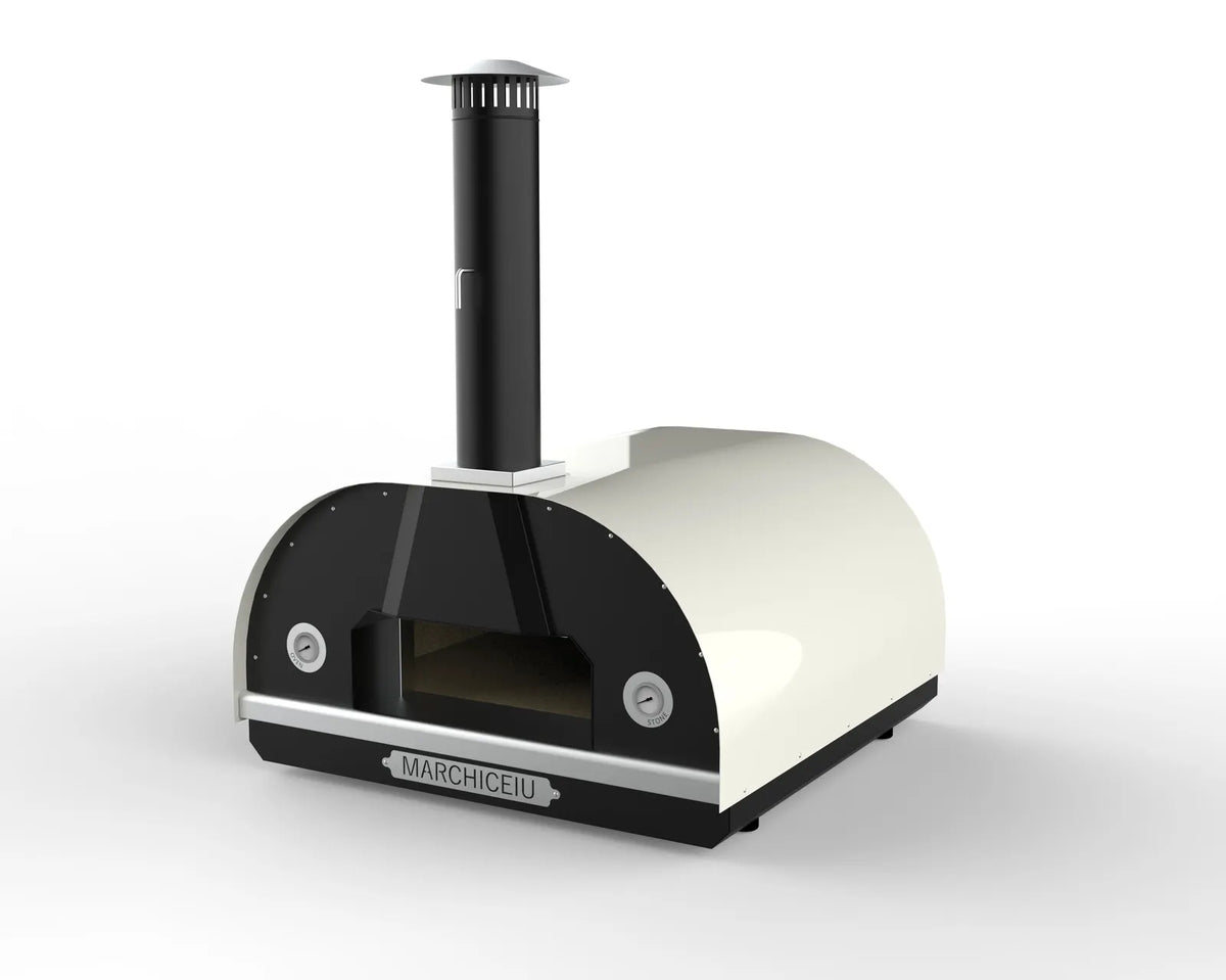 Marchiceiu Grande 900 wood-fired pizza oven in White, Australian-made 304 stainless steel