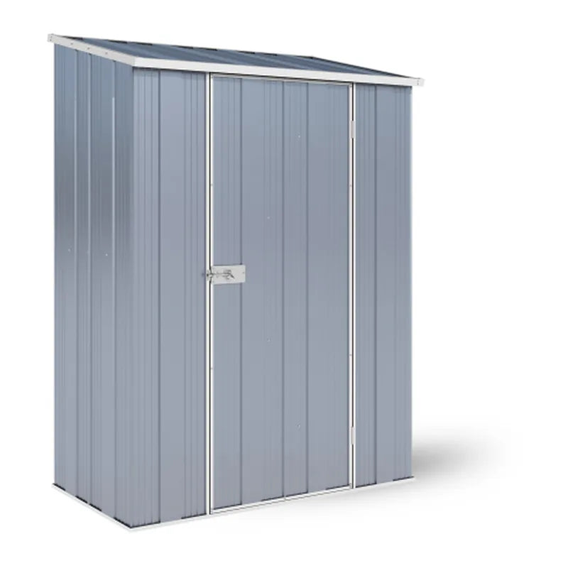 Armour Grey slimline garden shed with skillion roof, YardStore S42-S, 1.41m x 0.72m x 1.8m