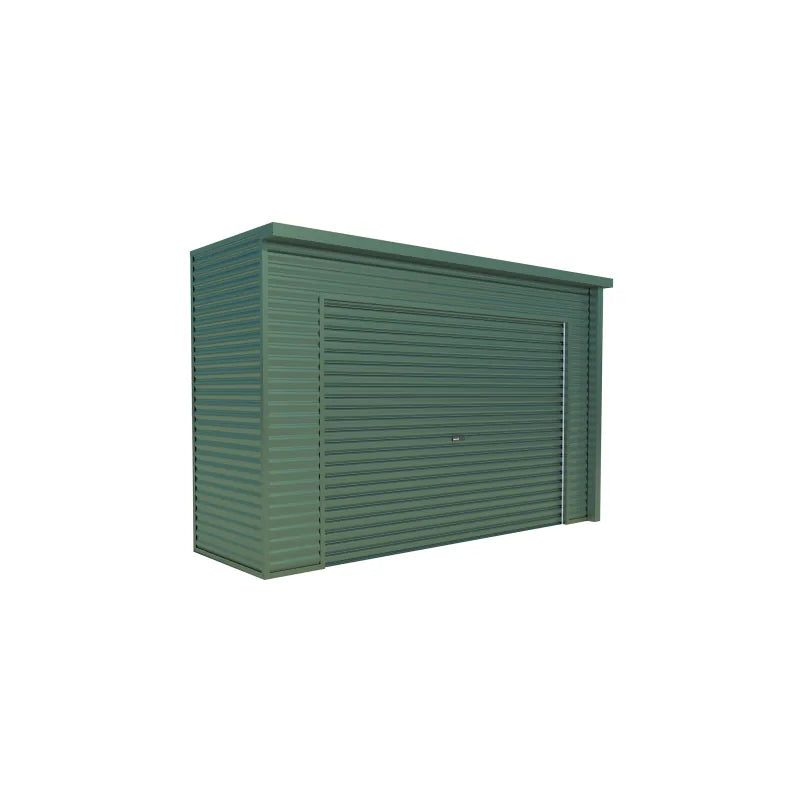 Spanbilt Smartlocker Lockaway 1100 garden shed in Mist Green Colorbond, roller door closed