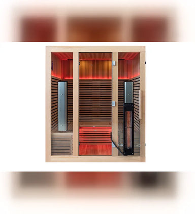 4 person indoor infrared sauna with Canadian cedar interior and glass front