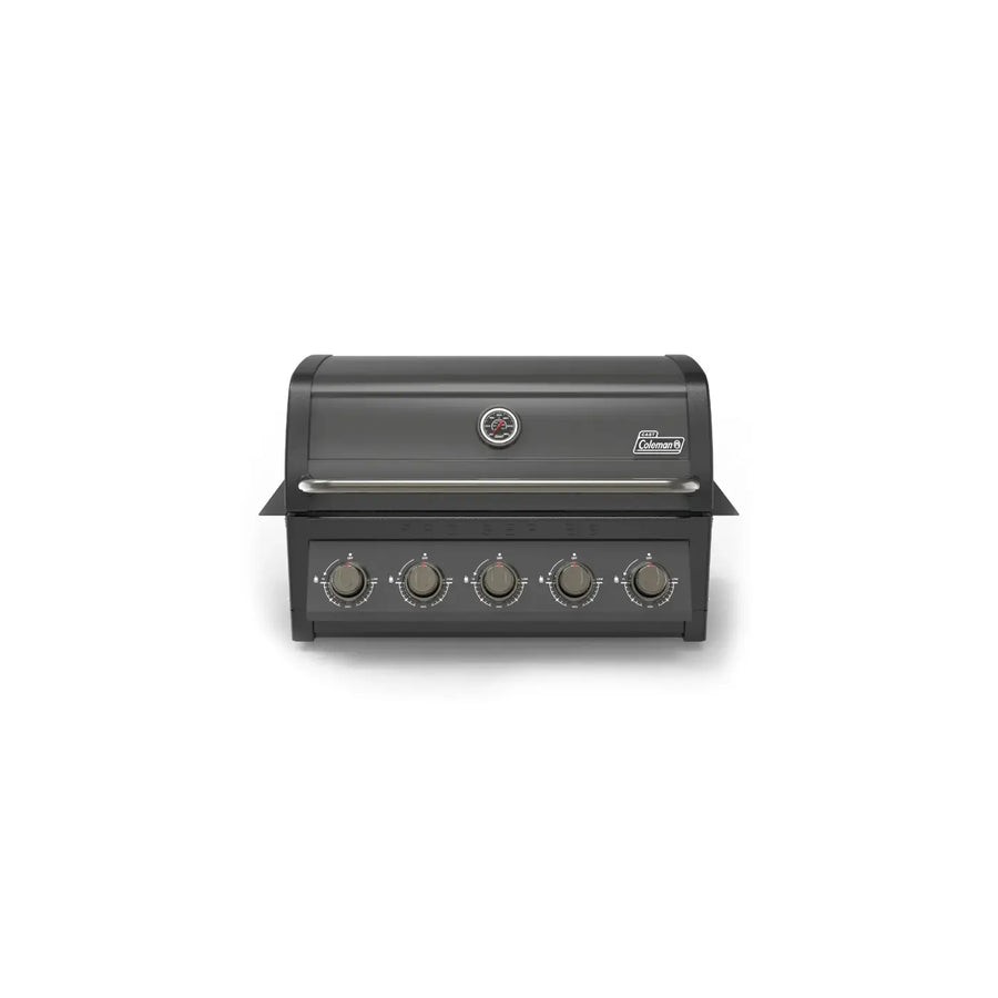 Coleman Pro Series 5 Burner Built-In BBQ in matte black, a natural gas built in bbq for outdoor kitchens