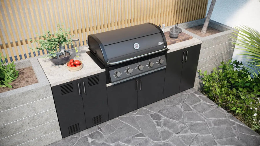Coleman Pro Series built in bbq installed in a stone-bench outdoor kitchen