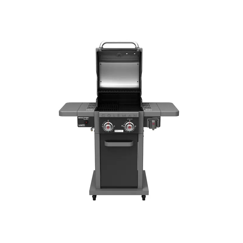 coleman-revolution-2-burner-bbq-front-view-hood-open-gloss-black