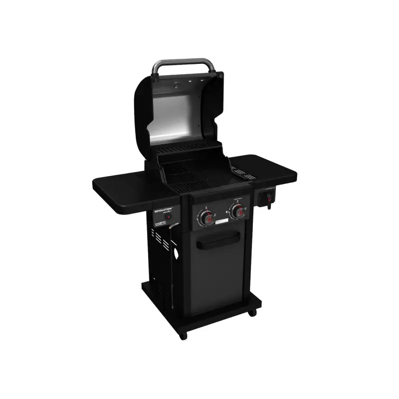 coleman-revolution-2-burner-bbq-left-side-view-hood-open-matte-black