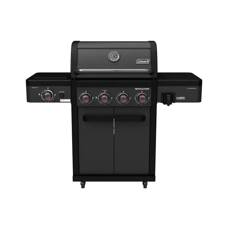 coleman-revolution-4-burner-bbq-with-side-burner-front-view-matte-black