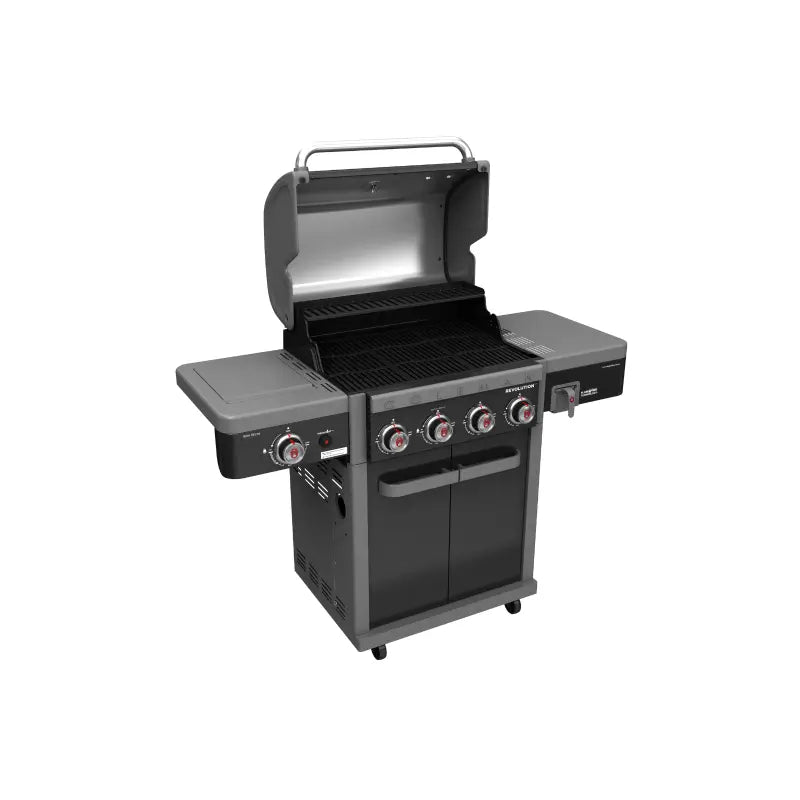 coleman-revolution-4-burner-bbq-with-side-burner-left-side-view-hood-open-gloss-black-grey