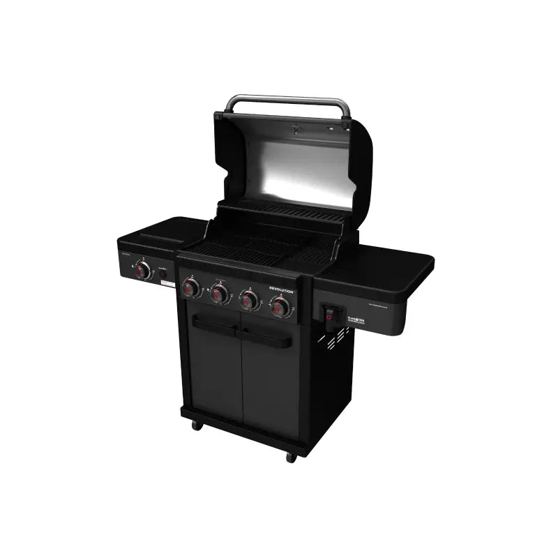 coleman-revolution-4-burner-bbq-with-side-burner-right-side-view-hood-open-matte-black
