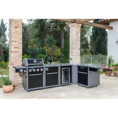 Angled view of Coleman Revolution corner module for L-shaped outdoor kitchens