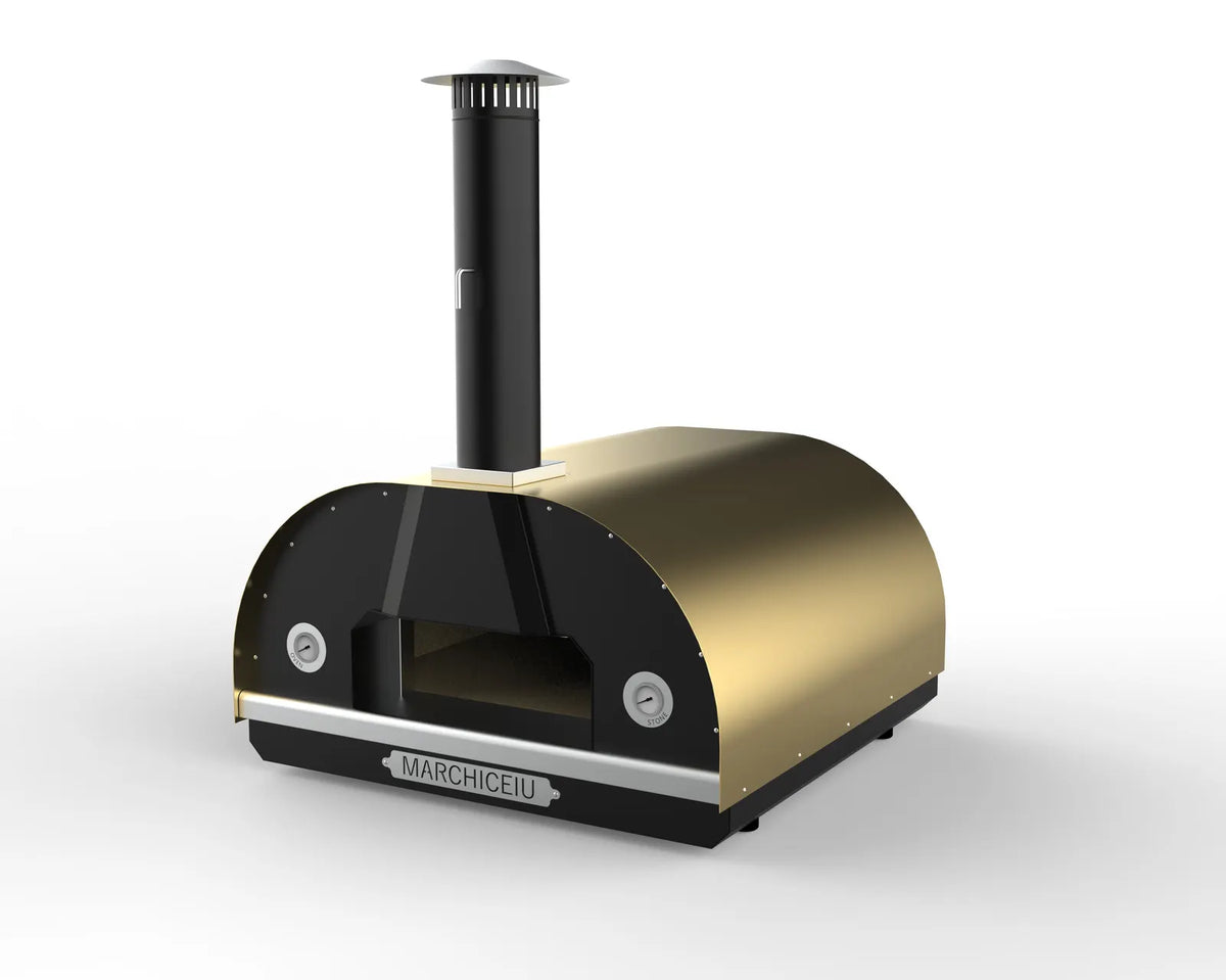 Marchiceiu Grande 900 wood-fired pizza oven in Gold, Australian-made 304 stainless steel
