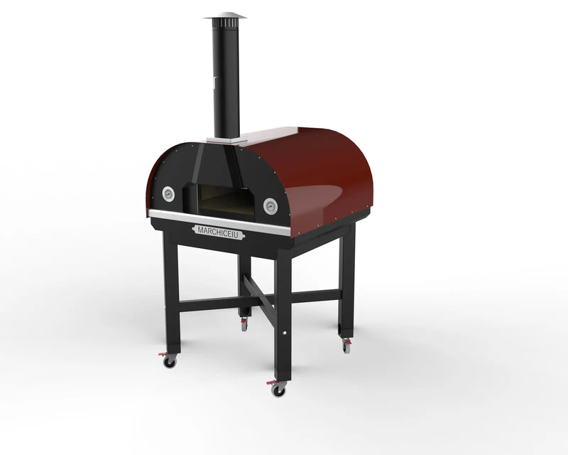 Marchiceiu Grande pizza oven stand with heavy-duty castor wheels