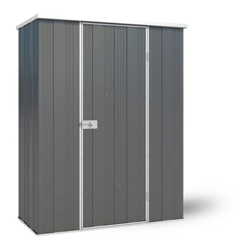 Slate Grey slimline garden shed with flat roof, YardStore F42-S, 1.41m x 0.72m x 1.8m