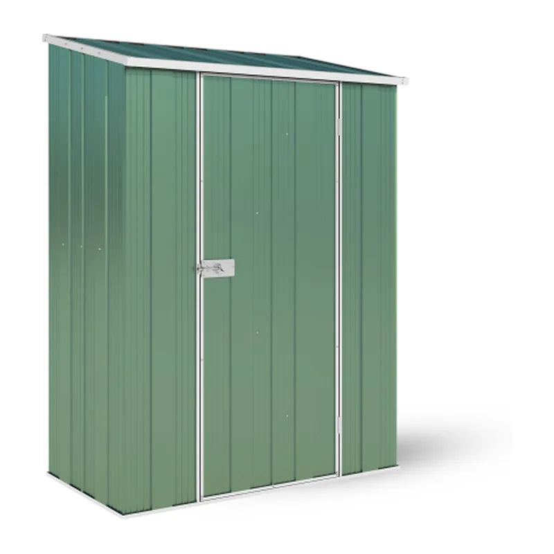 Mist Green slimline garden shed with skillion roof, YardStore S42-S, 1.41m x 0.72m x 1.8m