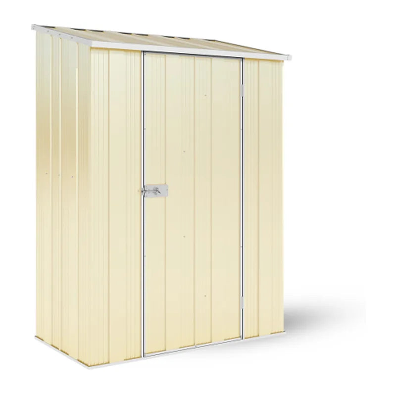 Smooth Cream slimline garden shed with skillion roof, YardStore S42-S, 1.41m x 0.72m x 1.8m