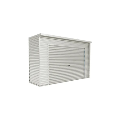 Spanbilt Smartlocker Lockaway 1100 garden shed in Off White Colorbond, roller door closed