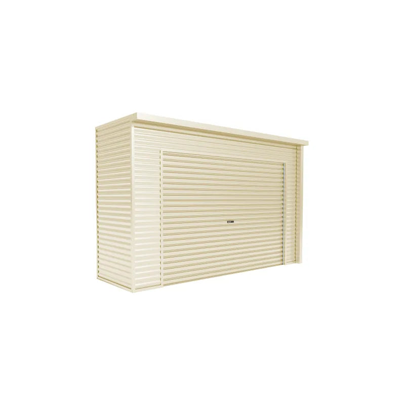 Spanbilt Smartlocker Lockaway 1100 garden shed in Smooth Cream Colorbond, roller door closed