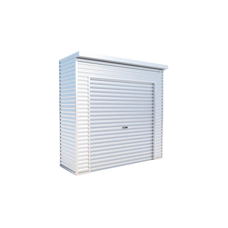 Spanbilt Smartlocker Lockaway 800 garden shed in Zinc Colorbond, roller door closed