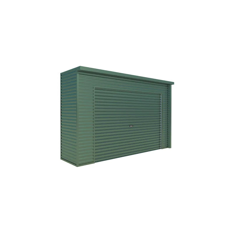Spanbilt Smartlocker Lockaway 900 garden shed in Mist Green Colorbond, roller door closed