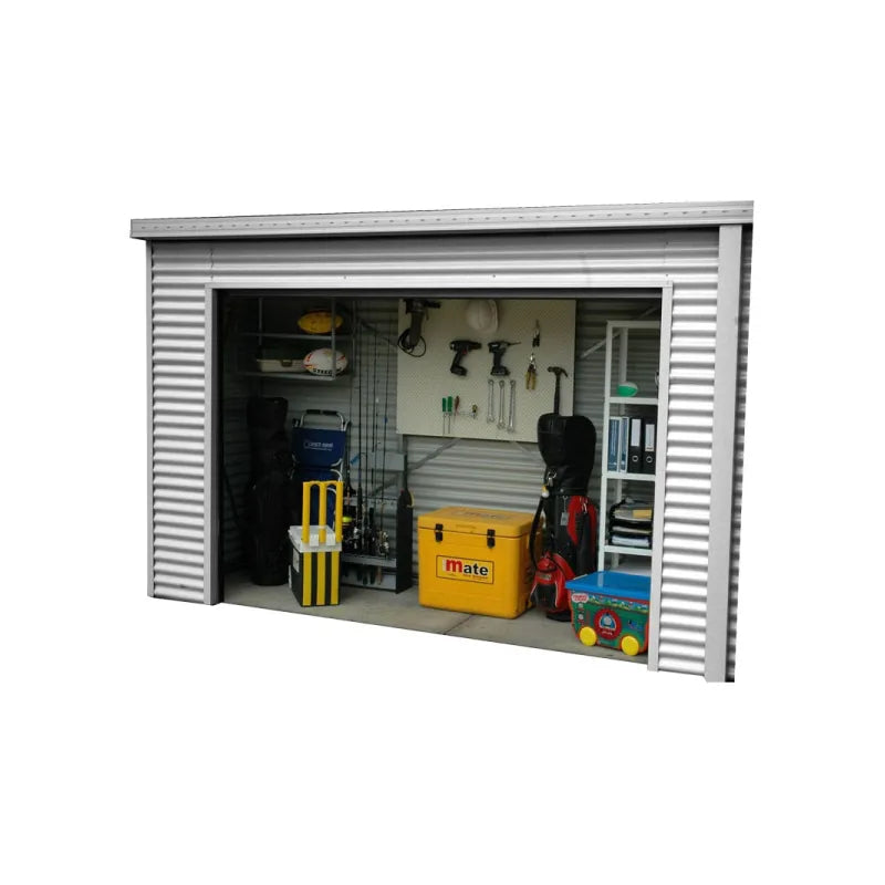 Spanbilt Smartlocker Lockaway 900 shed interior example, organised tool and garden storage